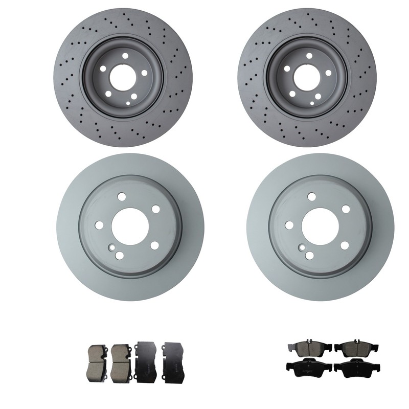 Zimmerman Front Rear Disc Brake Rotors & Akebono Euro Pads Kit for W221 S550 RWD