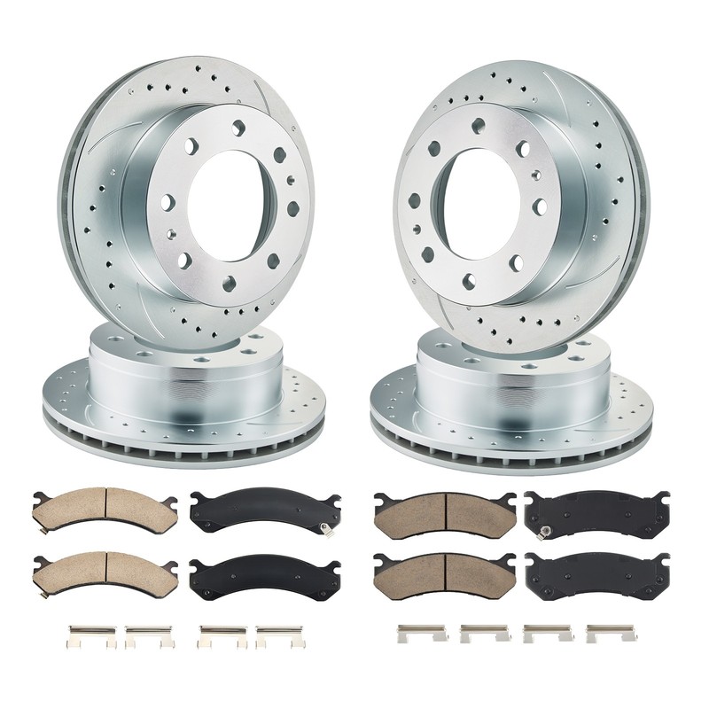 Front Rear Drilled Rotors Brake Pad Kit for GMC Sierra 3500 8.1L 2004-2006