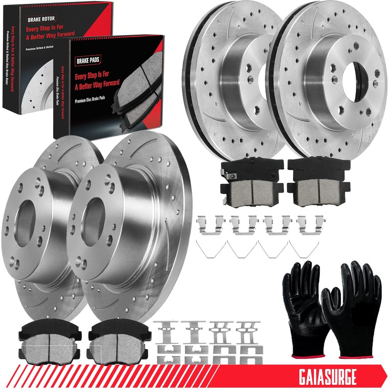 Front Rear Drilled Rotors Ceramic Brake Pads for 2006 2007 -2011 Honda Civic
