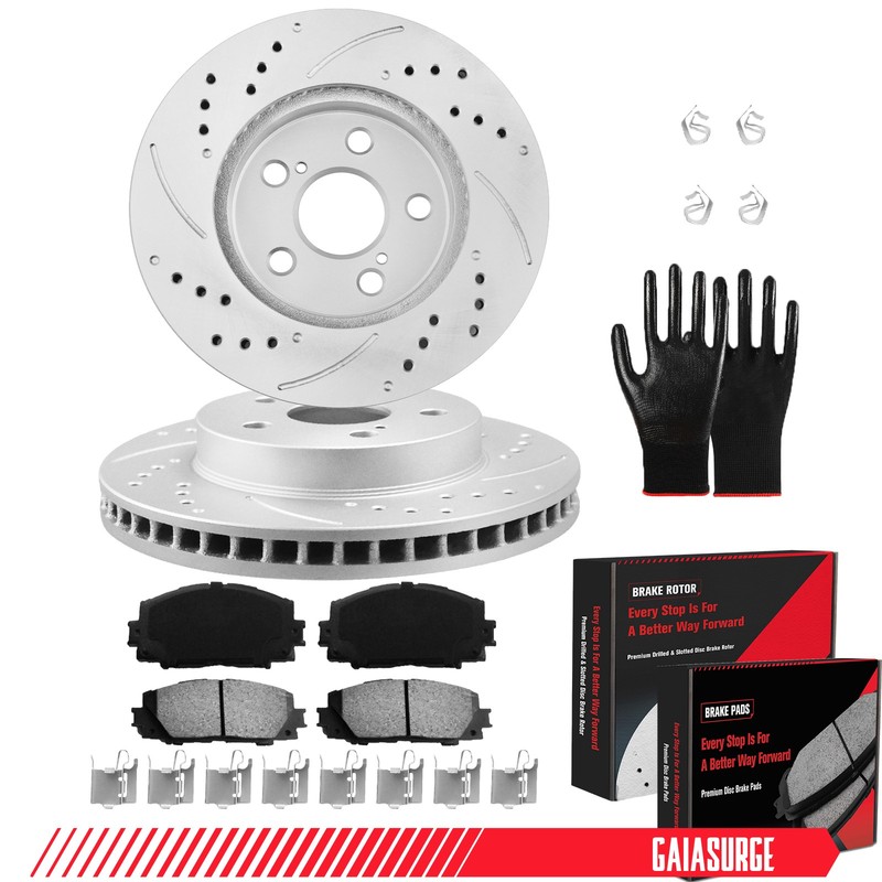 Front Drilled Slotted Disc Rotors + Ceramic Brake Pads for 20-22 Toyota Corolla