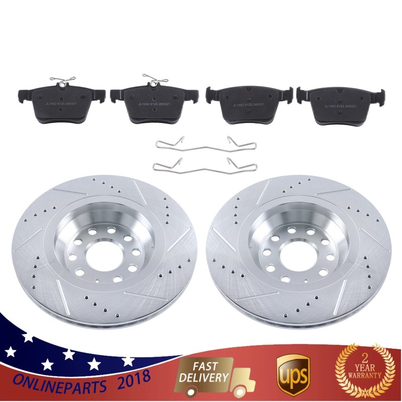 Drilled Brake Rotor & Ceramic Brake Pad For Volkswagen Golf R 2015-2019 gallery