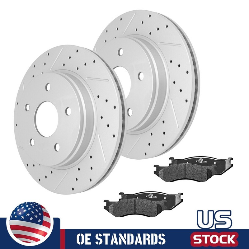 For Dodge RAM 1500 Durango Front Drilled Slotted Disc Rotors Ceramic Brake Pads
