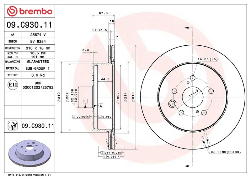 2x Brake Discs Pair Vented fits LEXUS GS300h 2.5 Rear 2013 on 2AR-FSE 310mm Set gallery