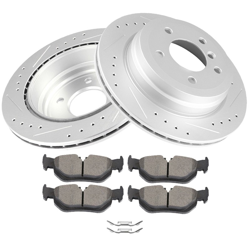 For 2007-2013 BMW 328i Drilled Slotted Rear Discs Brake Rotors and Ceramic Pads