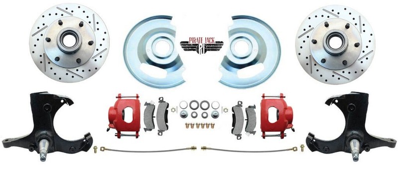 1963-1970 Chevy C10 2wd Stock Height 6 Lug Performance Disc Brake Wheel Kit, Red