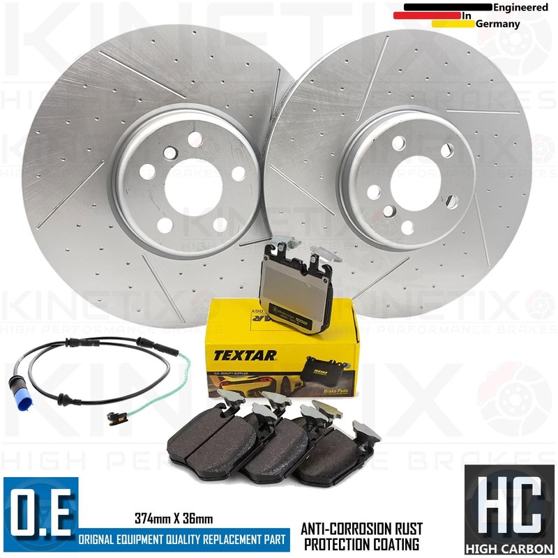 FOR BMW 740Ld M SPORT DIMPLED GROOVED FRONT BRAKE DISCS TEXTAR PADS SENSOR 374mm gallery