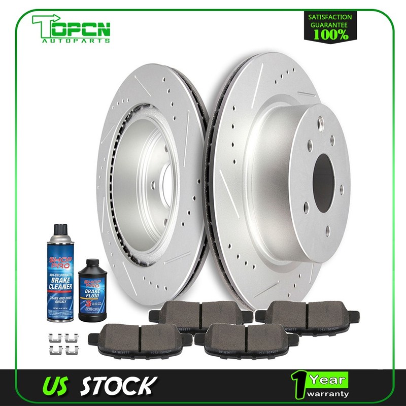 4X Ceramic Brake Pads and 2X Rotors Rear For Infiniti QX50 2014 – 2015 Slotted