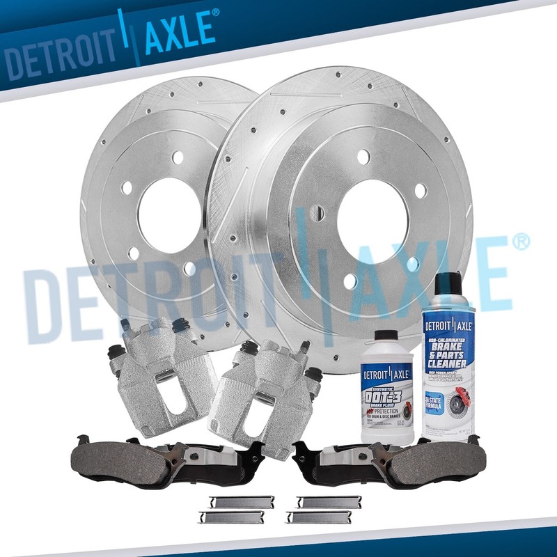 Rear Drilled Rotors Calipers + Brake Pads for Ford F-150 Expedition Navigator