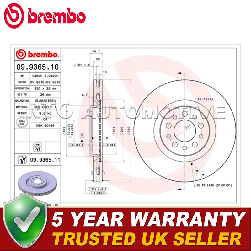 Brembo Front Brake Disc Fits Jeep Cherokee 2013- Alfa Romeo 159 2005-2011