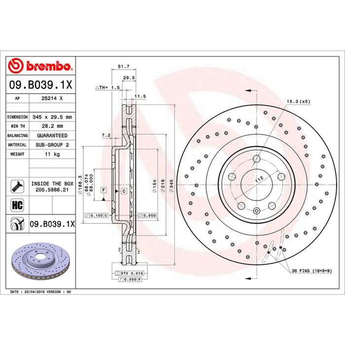 Brembo 09.B039.1X Front Premium Xtra Cross Drilled Rotor for 2010-2011 Audi S4 gallery