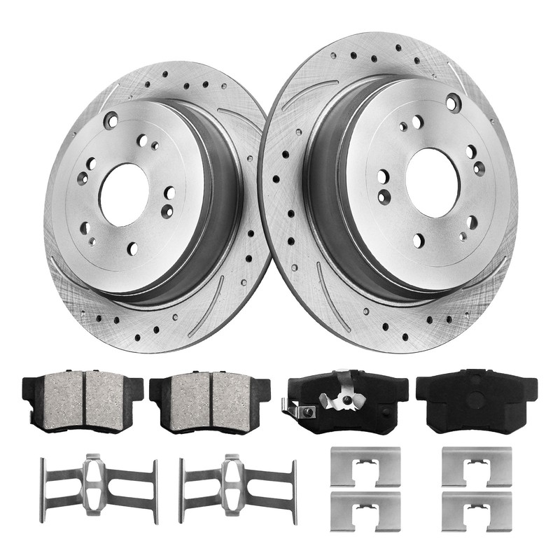 AWD FRONT REAR Drilled Rotors Ceramic Brake Pads for Honda CR-V 2007 - 2015 2016 gallery