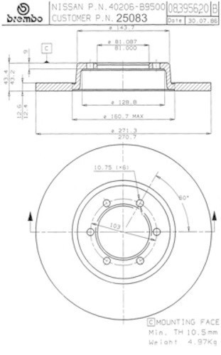 25083 1 Brembo Front brake disc / rotor fits Nissan 620 720 & D21 2WD NonChinese gallery