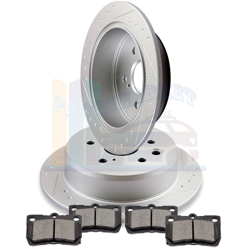 2X Rear Discs Brake Rotors and 4X Pads For 2006 2007-2012 Lexus IS250 Drill Slot