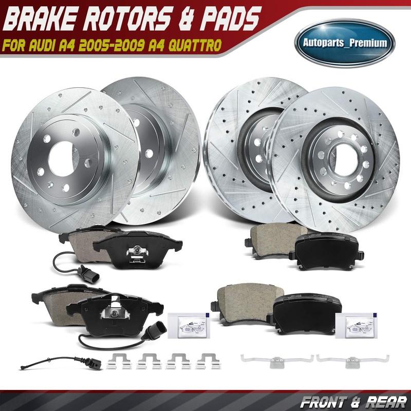 Front & Rear Drilled Brake Rotor & Brake Pad for Audi A4 2005-2009 A4 Quattro