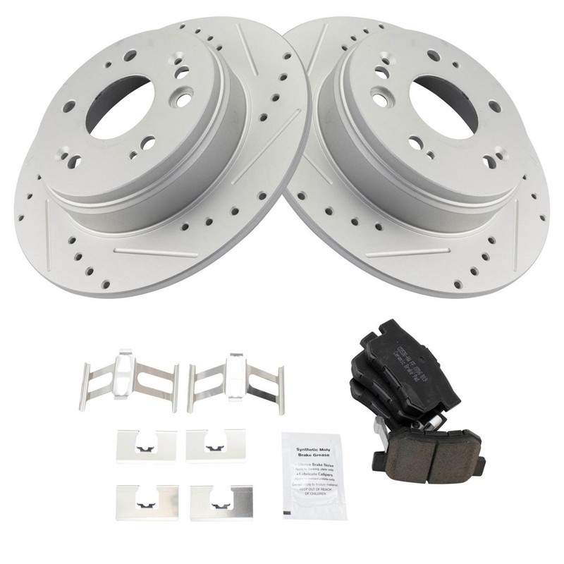 TRQ Rea Performance Brake Rotor Drilled & Slotted Coated & Posi Ceramic Pad gallery