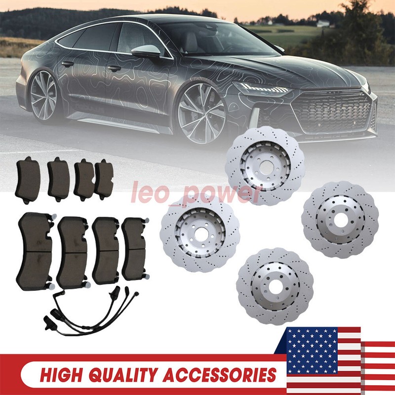 For 14-18 AUDI RS7 Set of Front & Rear Vented Drilled Dimpled Disc Brake Rotors