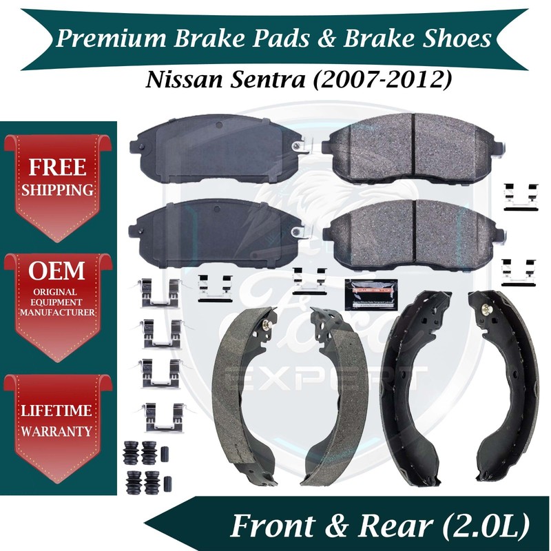 New OE Front Pads & Rear Shoes For 2007-2012 Nissan Sentra 9 Yr Warranty
