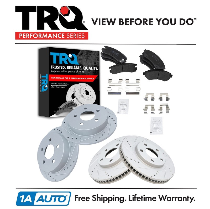 TRQ Performance Drilled Slotted Rotor Metallic Brake Pad Set Front Rear Kit