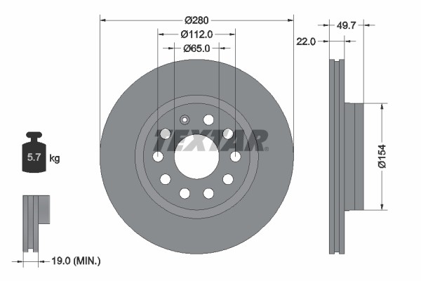 Textar 92120705 Brake Disc for Audi, Seat, Skoda, Skoda (SVW), VW, VW (FAW)