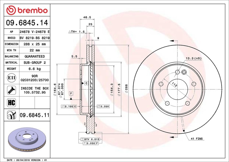 Brembo 09.6845.11 Brake Disc for Mercedes-Benz gallery