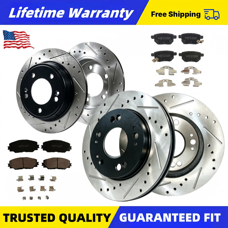 Front Rear Drilled Disc Rotors Brake Pads for Toyota Corolla Matrix Pontiac Vibe