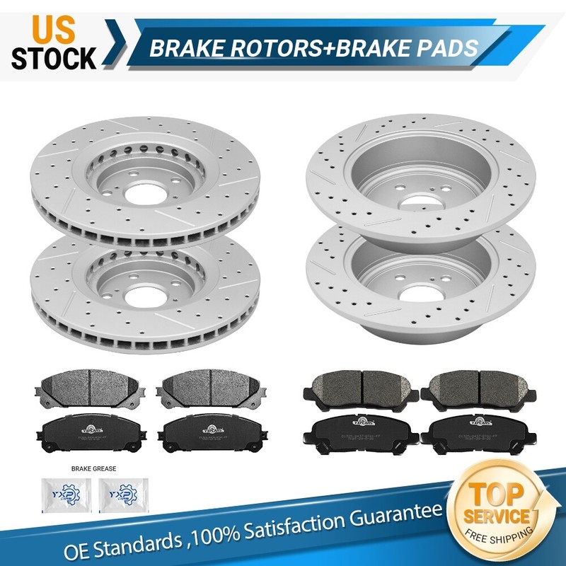 Front Rear Drilled Brake Rotors &Ceramic Pads for 2008 – 2014 Toyota Highlander