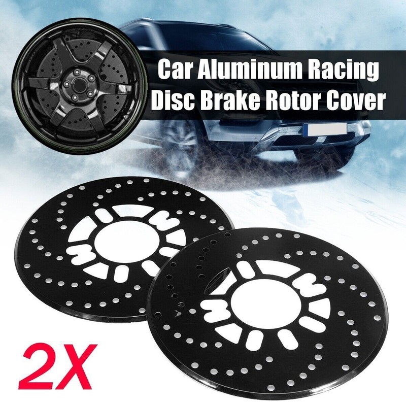 2PC Black Aluminum Car Wheel Brake Disc Cover Decorative Rotor Cross Drilled Kit