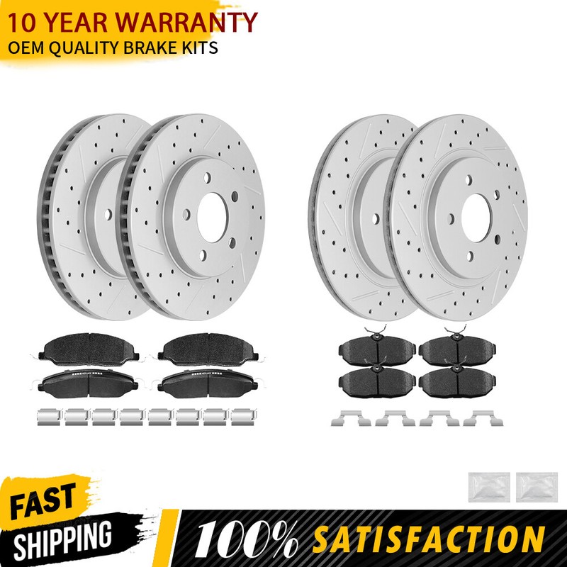 Front Rear Drilled Disc Rotor Ceramic Brake Pads for 2005-2010 Ford Mustang Base