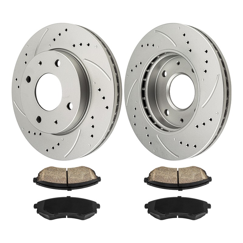 Front for Hyundai Elantra Tiburon Drilled Slotted Rotors Ceramic Brake Pads US