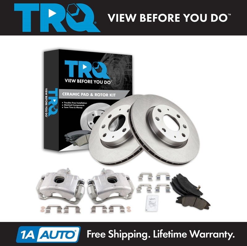 TRQ Front Brake Calipers Ceramic Pads & Rotors Fits 04-09 Spectra 05-09 Spectra5