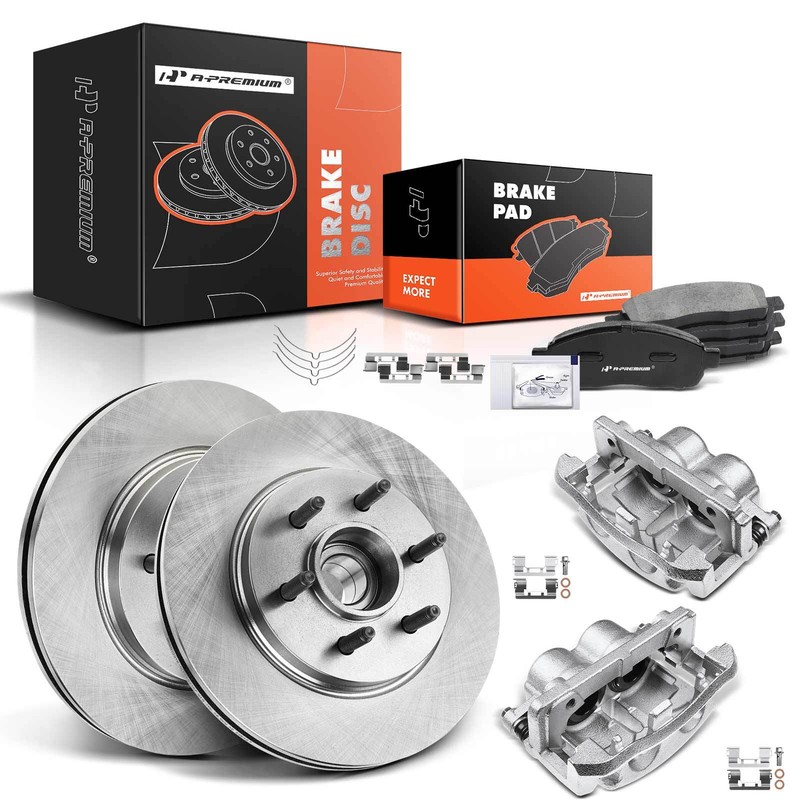 A-Premium Pair Front Brake Rotors & Pads +Caliper for Ford F-150 Lincoln Mark LT