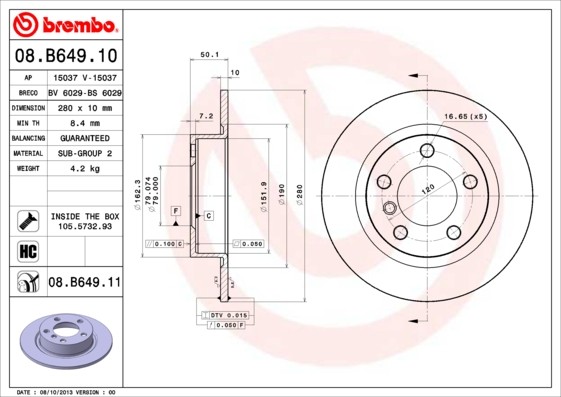 Brembo 08.B649.11 Brake Disc for Mini