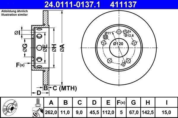 2 x brake disc ATE 24.0111-0137.1 for Mercedes-Benz 190