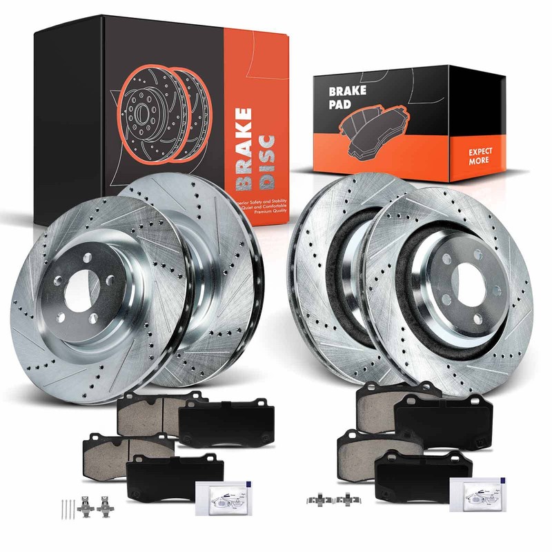 Front and Rear Drilled Brake Rotor & Ceramic Brake Pads for Chrysler 300 Dodge