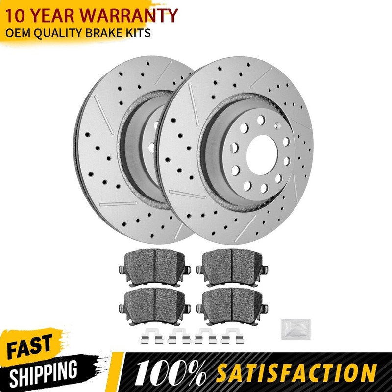 Rear Drilled Brake Rotors+Ceramic Pads For VW Passat 2006-2009 CC GTI Golf R