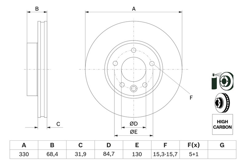 Brake Disc Single Vented fits VW TOUAREG 7L, 7P 4.2 Front Left 02 to 18 330mm gallery