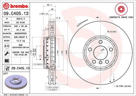 Brembo 09.C405.13 Brake Disc for BMW
