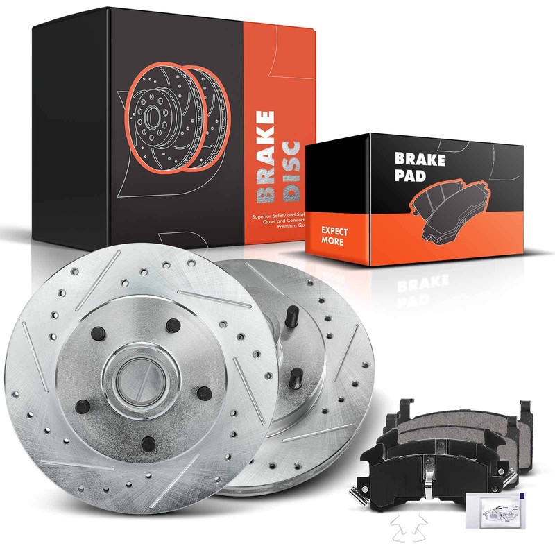 Front Drilled Brake Rotors & Brake Pads for Chevrolet S10 Malibu GMC S15 Jimmy