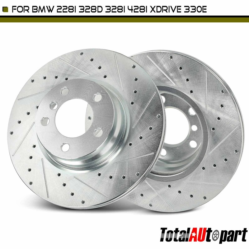 2x Drilled Brake Rotors for BMW 328i 13-15 328d 428i xDrive 228i 330e Front Side
