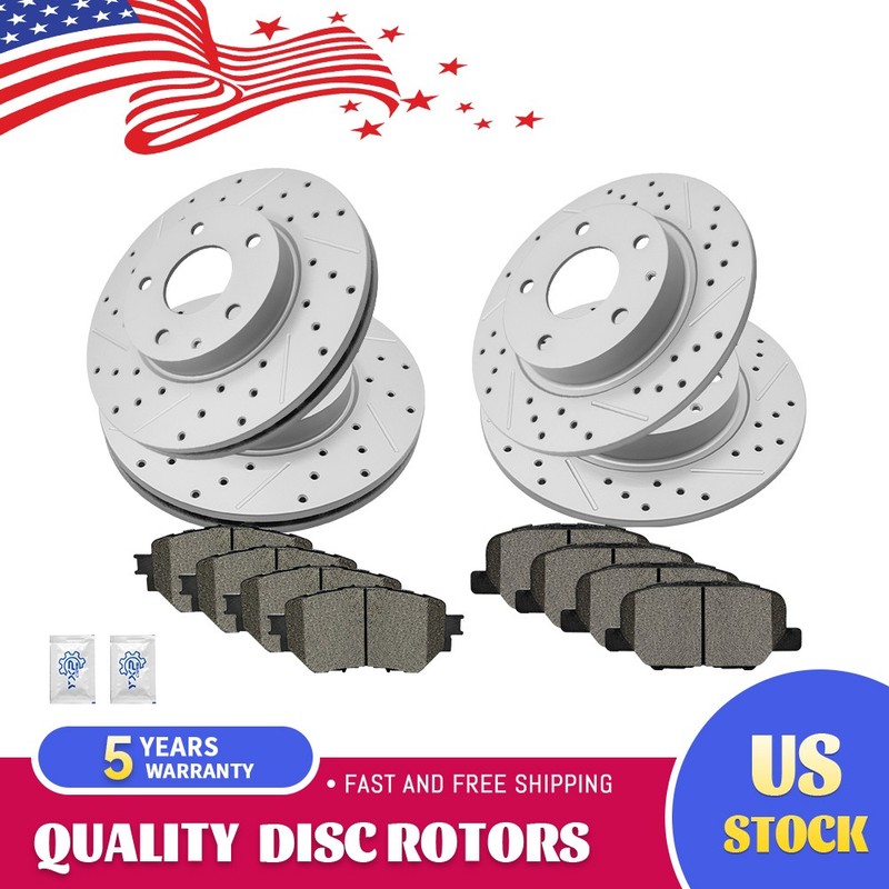 Front Rear Drilled Brake Rotors & Ceramics Pads for 2014 – 2018 Mazda 3 Sport