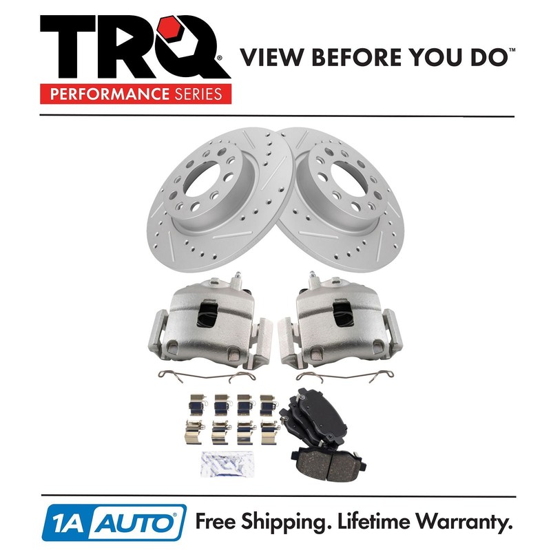 TRQ Rear Brake Calipers Ceramic Pads & Drilled Rotors Fits 18 500X Jeep Renegade