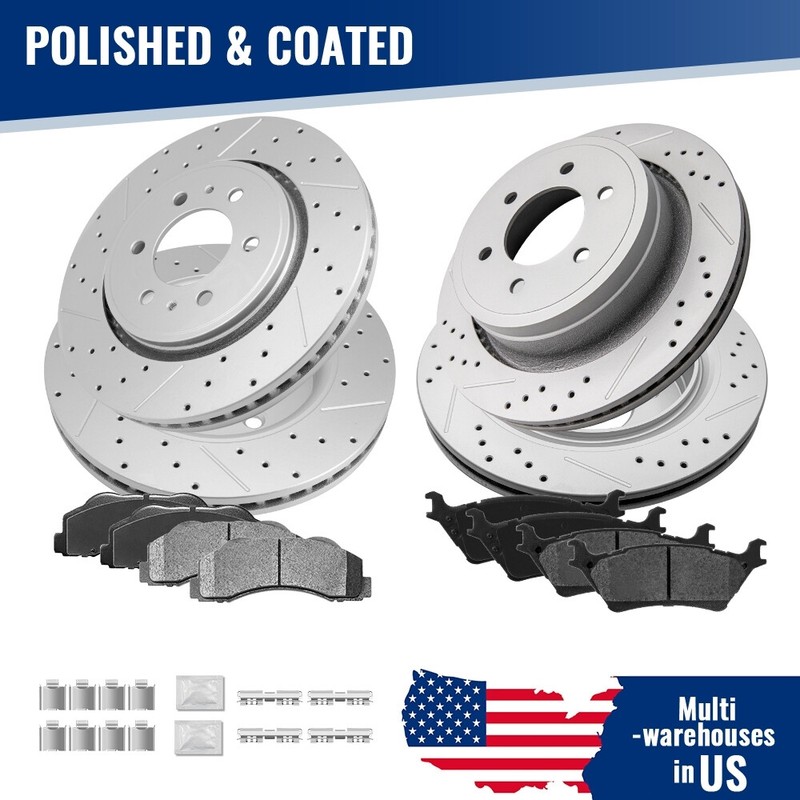 For Ford F-150 6-Lug 2012-2020 Front Rear Drilled Brake Disc Rotors&Ceramic Pads