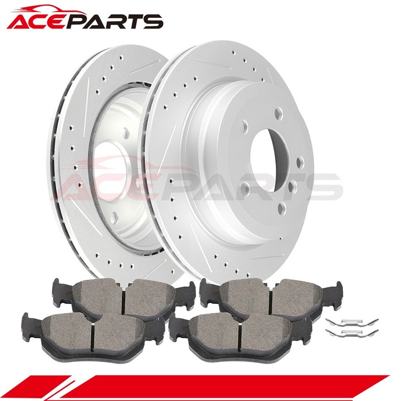 2PCS BRAKE DISCS ROTORS 4PCS CERAMIC PADS FOR 09-13 BMW 328I XDRIVE REAR DRILL