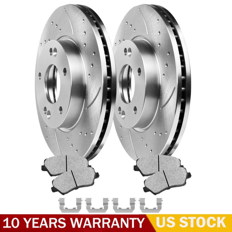 Front Slotted Rotor Ceramic Brake Pad for Hyundai Veloster Kia Forte Koup Forte5