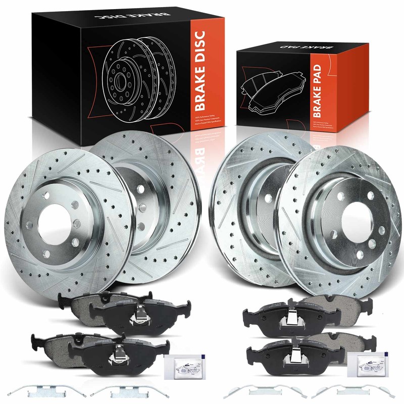 12Pcs Drilled Brake Rotors & Ceramic Brake Pads for BMW 323i 325i Front & Rear