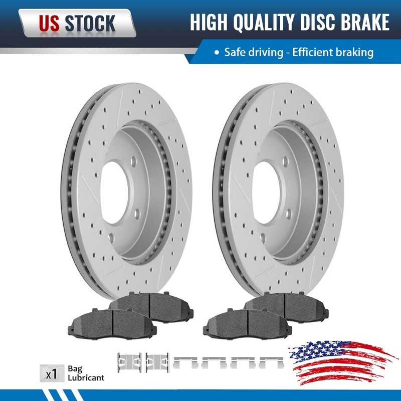 308mm Front Slotted Brake Rotors and Ceramic Pads Fit For 1997 – 2003 Ford F-150