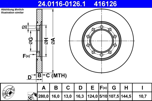 ATE 24.0116-0126.1 Brake Disc for Ford