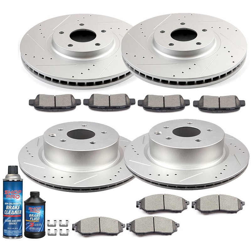 320mm Front 308mm Rear Drilled Rotors Brake Pads for Nissan 350Z 370Z G35 QX50