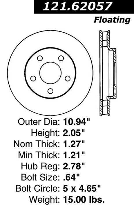 Centric Front Disc Brake Rotor for Century, LeSabre, Bonneville+More (121.62057) gallery