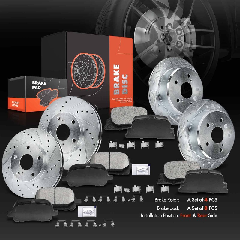 Drilled Rotor & Brake Pads for Toyota Camry Lexus ES300 2000-2001 Front & Rear gallery